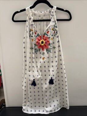 THML White Mini Dress with Multicolor Floral Embroidery